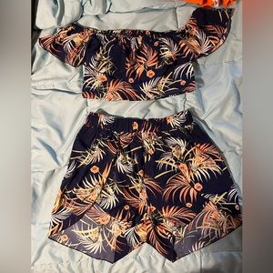 SHEIN Medium tropical two piece set off the shoulder top brand new never worn